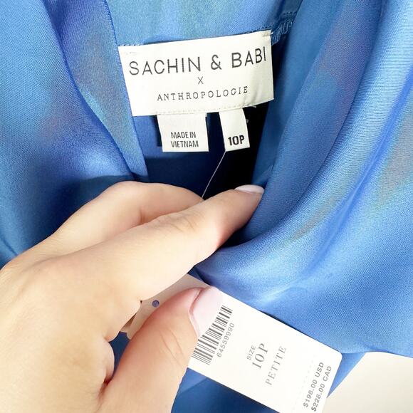 Sachin + Babi For Anthropologie Midi Dress Deep V-Neck Ruffle Blue Size 10P - Picture 9 of 12